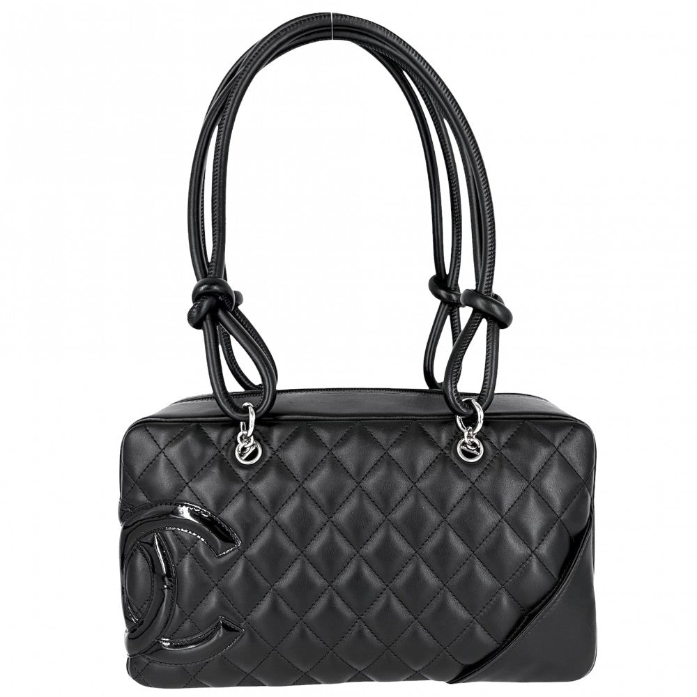 CHANEL シャネル ハンドバッグ カンボンライン ボーリングバッグ マトラッセ ココマーク レザー ブラック 黒 シルバー金具 レディース【中古品】