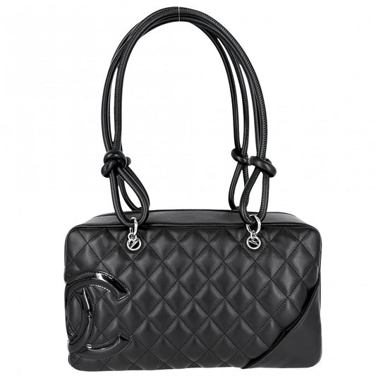 CHANEL シャネル ハンドバッグ カンボンライン ボーリングバッグ マトラッセ ココマーク レザー ブラック 黒 シルバー金具 レディース【中古品】