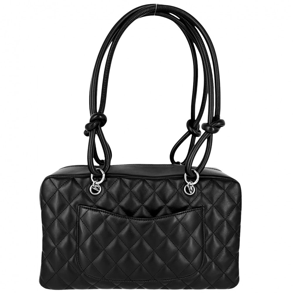 CHANEL シャネル ハンドバッグ カンボンライン ボーリングバッグ マトラッセ ココマーク レザー ブラック 黒 シルバー金具 レディース【中古品】