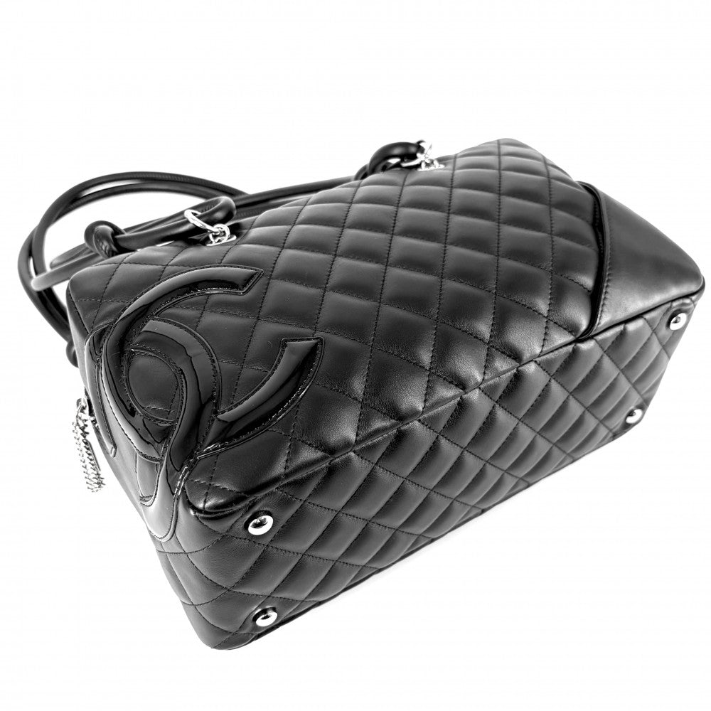 CHANEL シャネル ハンドバッグ カンボンライン ボーリングバッグ マトラッセ ココマーク レザー ブラック 黒 シルバー金具 レディース【中古品】