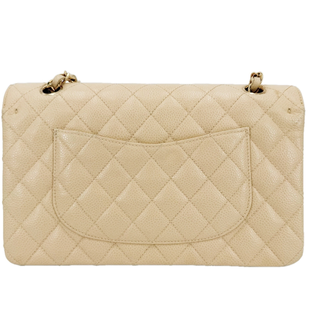 CHANEL シャネル ショルダーバッグ マトラッセ25 ダブルチェーン ダブルフラップ ココマーク ターンロック キャビアスキン ベージュ ゴールド金具 レディース【中古品】