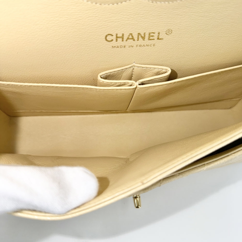 CHANEL シャネル ショルダーバッグ マトラッセ25 ダブルチェーン ダブルフラップ ココマーク ターンロック キャビアスキン ベージュ ゴールド金具 レディース【中古品】