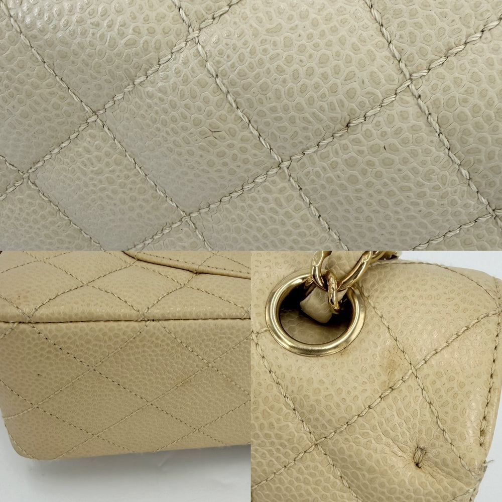 CHANEL シャネル ショルダーバッグ マトラッセ25 ダブルチェーン ダブルフラップ ココマーク ターンロック キャビアスキン ベージュ ゴールド金具 レディース【中古品】