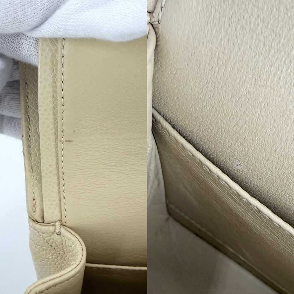 CHANEL シャネル ショルダーバッグ マトラッセ25 ダブルチェーン ダブルフラップ ココマーク ターンロック キャビアスキン ベージュ ゴールド金具 レディース【中古品】