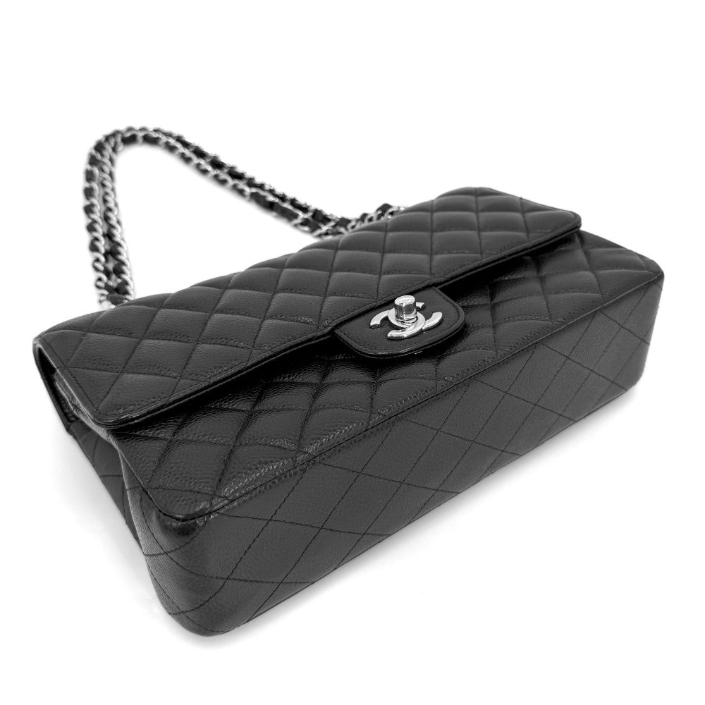 【開店SALE】 CHANEL シャネル ショルダーバッグ マトラッセ25 ダブルチェーン ダブルフラップ ココマーク ターンロック キャビアスキン ブラック 黒 シルバー金具 レディース【中古品】
