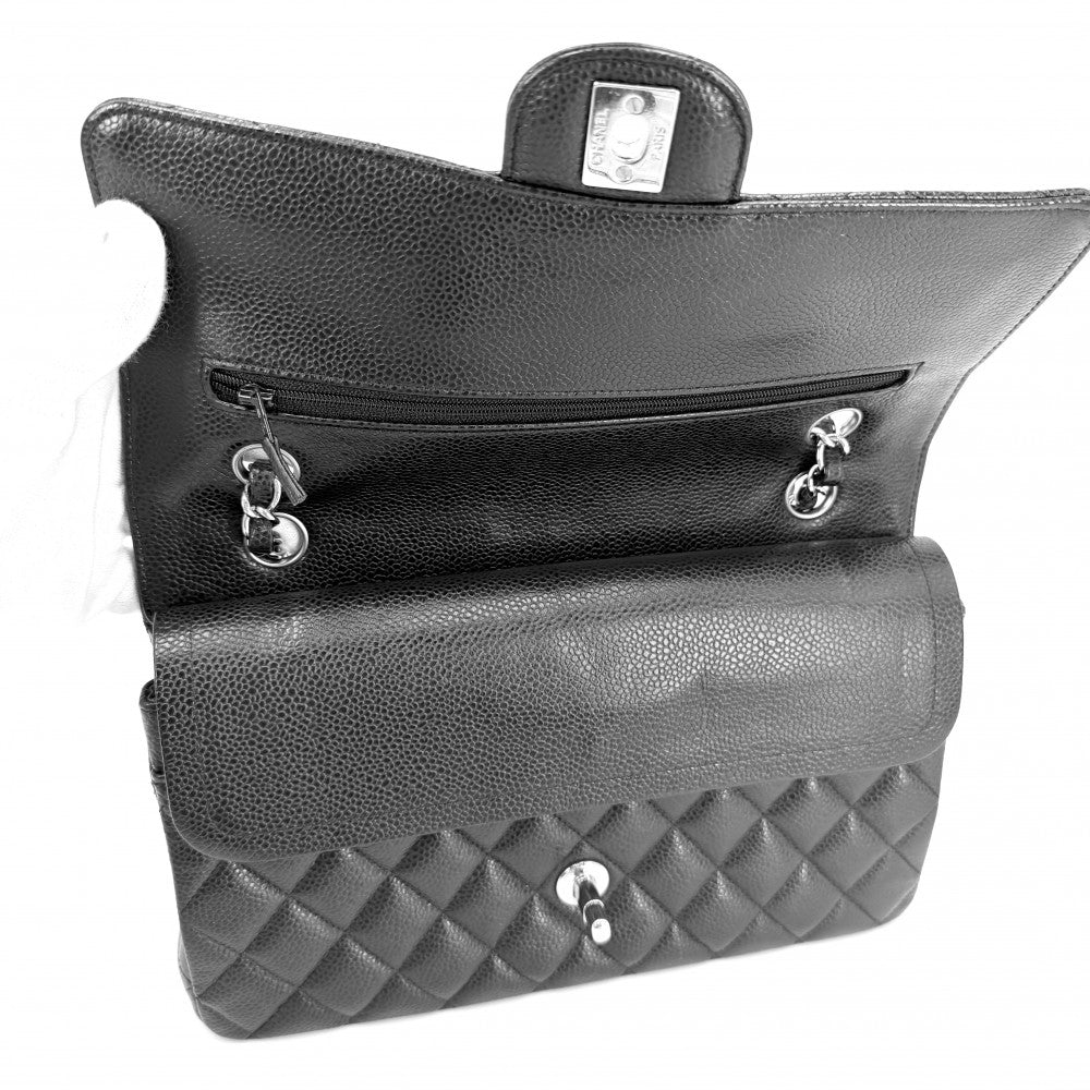 【開店SALE】 CHANEL シャネル ショルダーバッグ マトラッセ25 ダブルチェーン ダブルフラップ ココマーク ターンロック キャビアスキン ブラック 黒 シルバー金具 レディース【中古品】