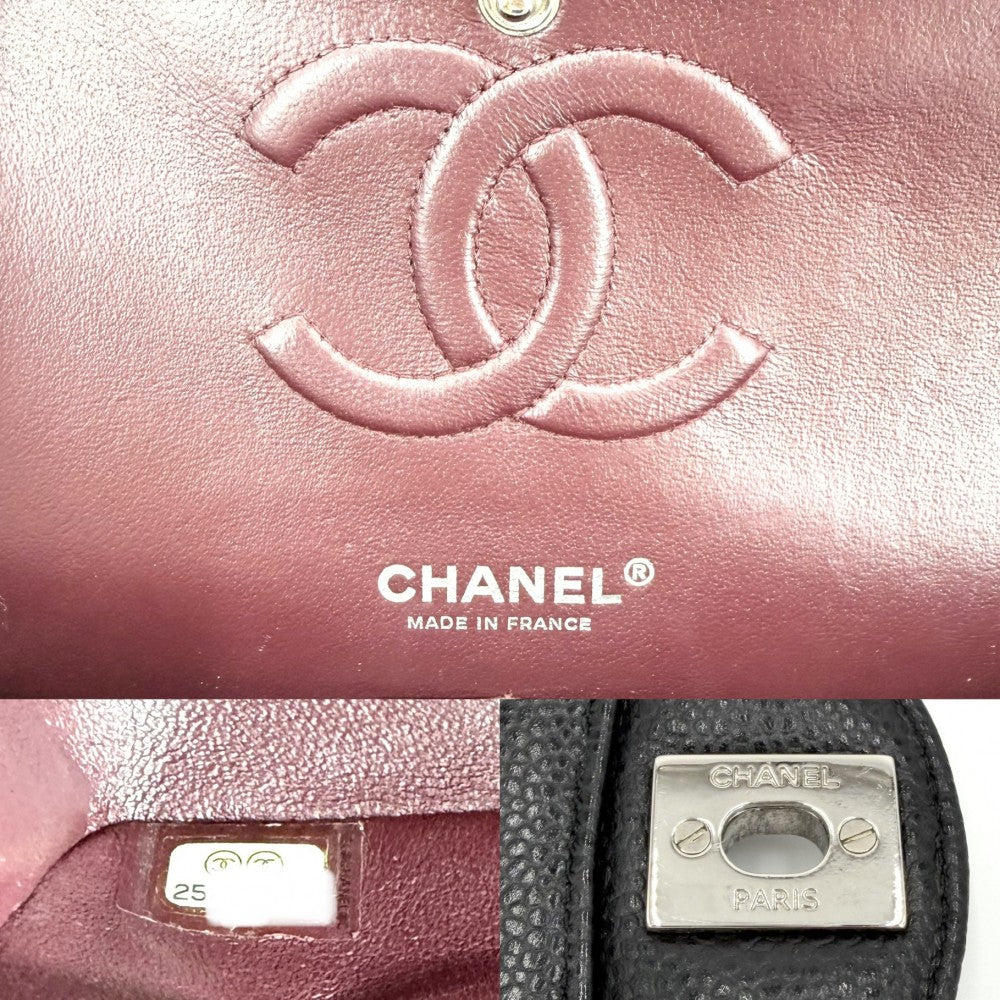 【開店SALE】 CHANEL シャネル ショルダーバッグ マトラッセ25 ダブルチェーン ダブルフラップ ココマーク ターンロック キャビアスキン ブラック 黒 シルバー金具 レディース【中古品】