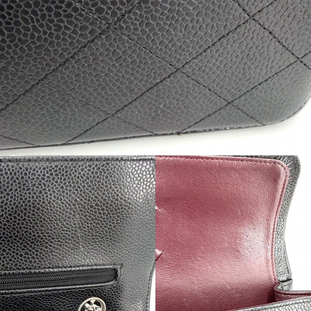 【開店SALE】 CHANEL シャネル ショルダーバッグ マトラッセ25 ダブルチェーン ダブルフラップ ココマーク ターンロック キャビアスキン ブラック 黒 シルバー金具 レディース【中古品】