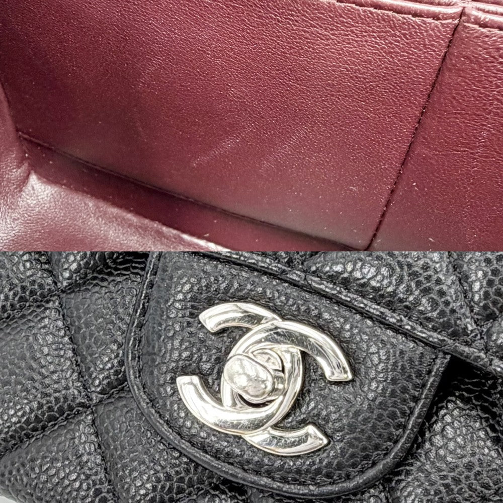 【開店SALE】 CHANEL シャネル ショルダーバッグ マトラッセ25 ダブルチェーン ダブルフラップ ココマーク ターンロック キャビアスキン ブラック 黒 シルバー金具 レディース【中古品】