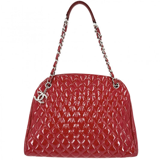 CHANEL シャネル ハンドバッグ マトラッセ マドモアゼルライン ボーリングバッグ エナメル チェーンショルダー パテントレザー レッド 赤 シルバー金具 レディース【中古品】