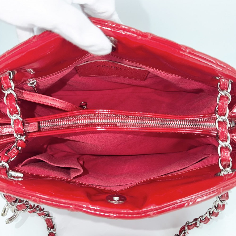 CHANEL シャネル ハンドバッグ マトラッセ マドモアゼルライン ボーリングバッグ エナメル チェーンショルダー パテントレザー レッド 赤 シルバー金具 レディース【中古品】