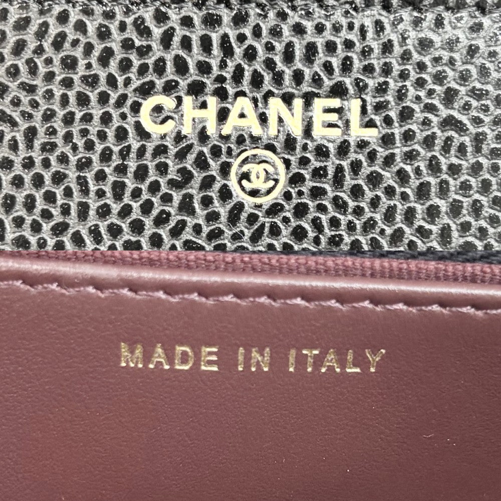 CHANEL シャネル チェーンウォレット マトラッセ ココマーク ショルダーバッグ ターンロック キャビアスキン ブラック 黒 ゴールド金具 レディース【中古品】