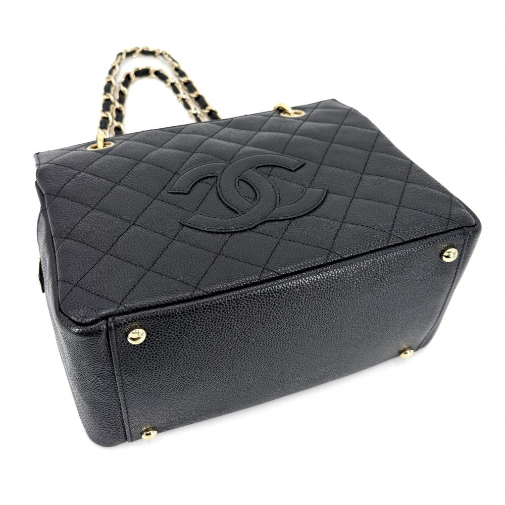 CHANEL シャネル トートバッグ マトラッセ PTT ココマーク ハンドバッグ チェーンショルダー キャビアスキン ブラック 黒 ゴールド金具 レディース【中古品】
