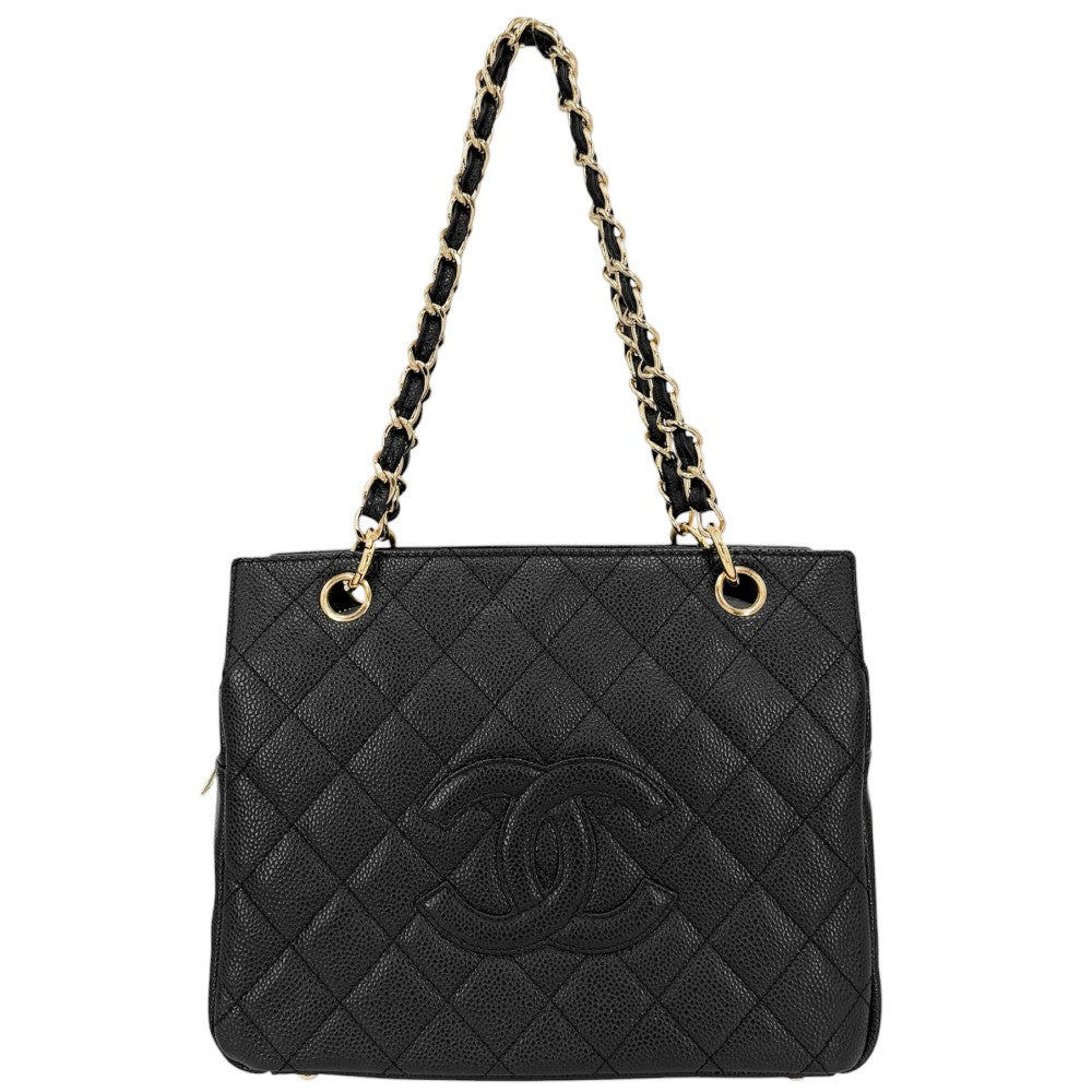 CHANEL シャネル トートバッグ マトラッセ PTT ココマーク ハンドバッグ チェーンショルダー キャビアスキン ブラック 黒 ゴールド金具 レディース【中古品】