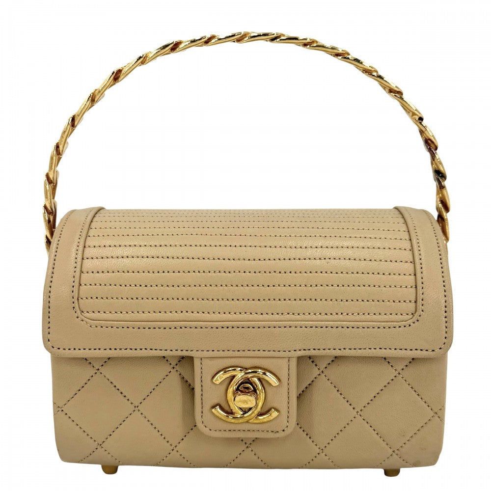 CHANEL シャネル ハンドバッグ マトラッセ トップハンドル ミニバッグ ヴィンテージ ココマーク ラムスキン ベージュ ゴールド金具 ボーイズ【中古品】