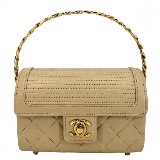 CHANEL シャネル ハンドバッグ マトラッセ トップハンドル ミニバッグ ヴィンテージ ココマーク ラムスキン ベージュ ゴールド金具 ボーイズ【中古品】