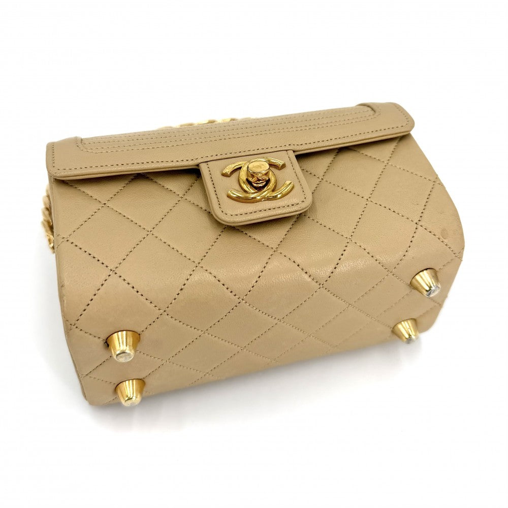 CHANEL シャネル ハンドバッグ マトラッセ トップハンドル ミニバッグ ヴィンテージ ココマーク ラムスキン ベージュ ゴールド金具 ボーイズ【中古品】