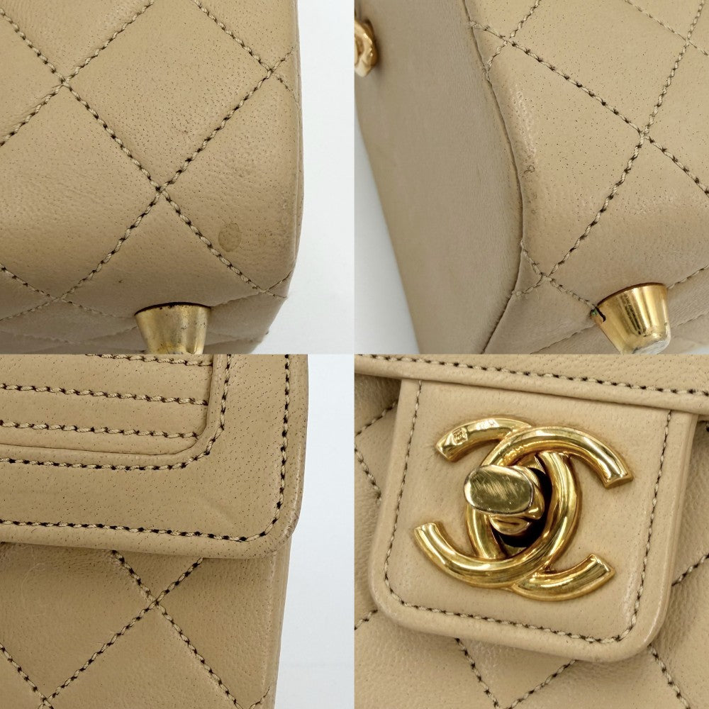 CHANEL シャネル ハンドバッグ マトラッセ トップハンドル ミニバッグ ヴィンテージ ココマーク ラムスキン ベージュ ゴールド金具 ボーイズ【中古品】