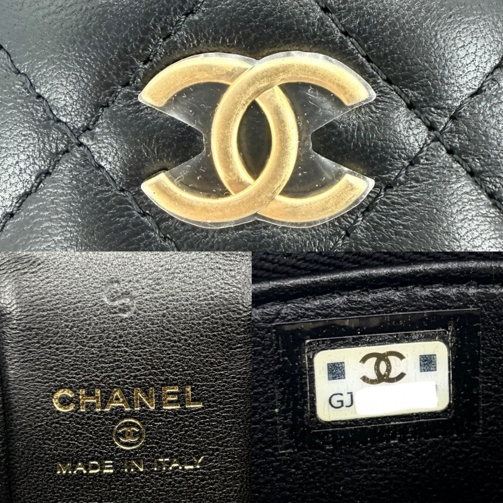 CHANEL シャネル ショルダーバッグ マトラッセ ミニバニティポーチ チェーンショルダー ココマーク ラムスキン ブラック 黒 ゴールド金具 レディース【中古品】