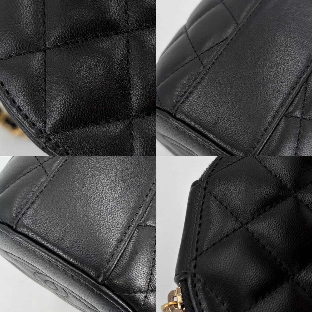 CHANEL シャネル ショルダーバッグ マトラッセ ミニバニティポーチ チェーンショルダー ココマーク ラムスキン ブラック 黒 ゴールド金具 レディース【中古品】