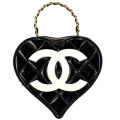 CHANEL シャネル ハンドバッグ マトラッセ ハートバニティバッグ ココマーク キルティング ヴィンテージ パテントレザー ブラック 黒 ゴールド金具 レディース【中古品】