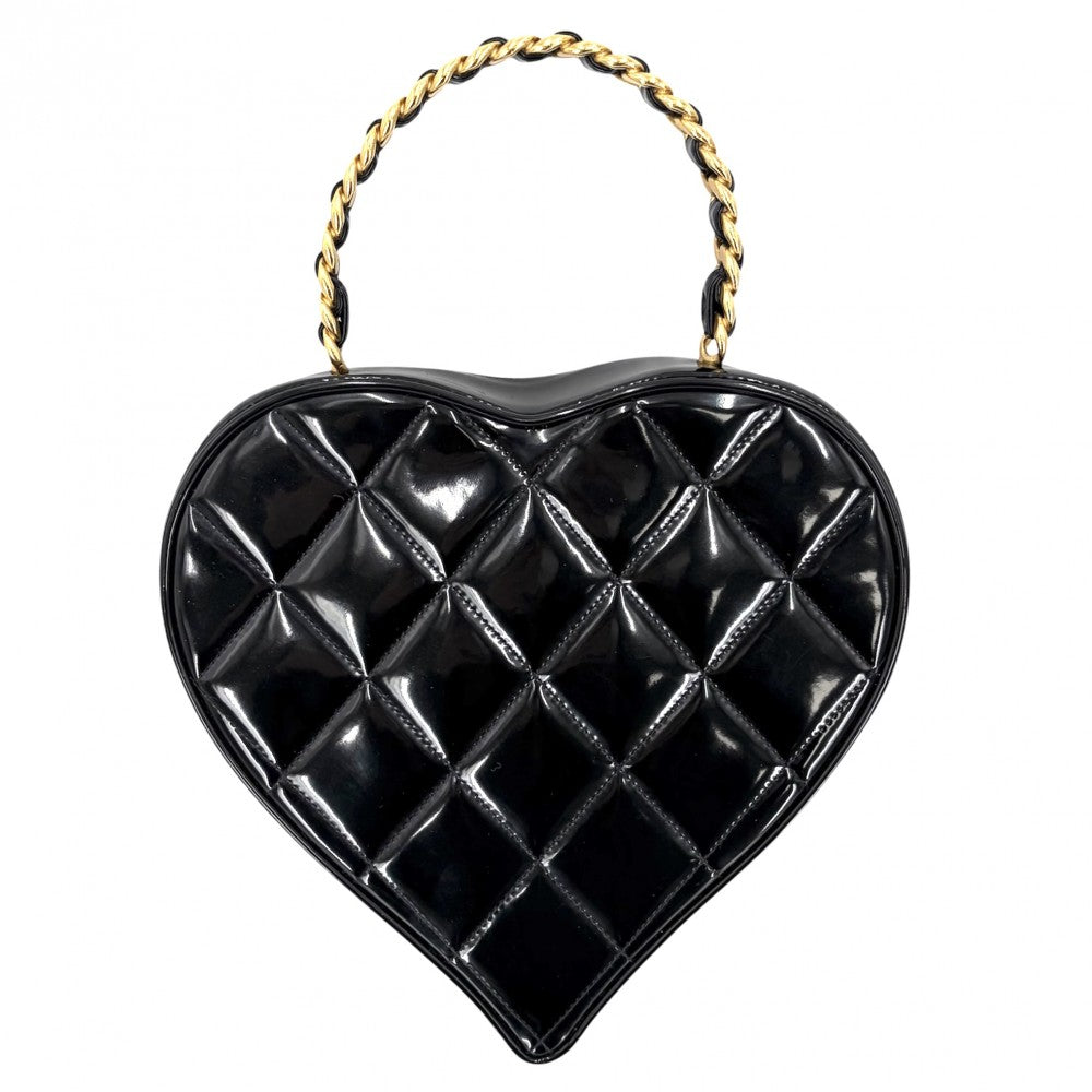 CHANEL シャネル ハンドバッグ マトラッセ ハートバニティバッグ ココマーク キルティング ヴィンテージ パテントレザー ブラック 黒 ゴールド金具 レディース【中古品】