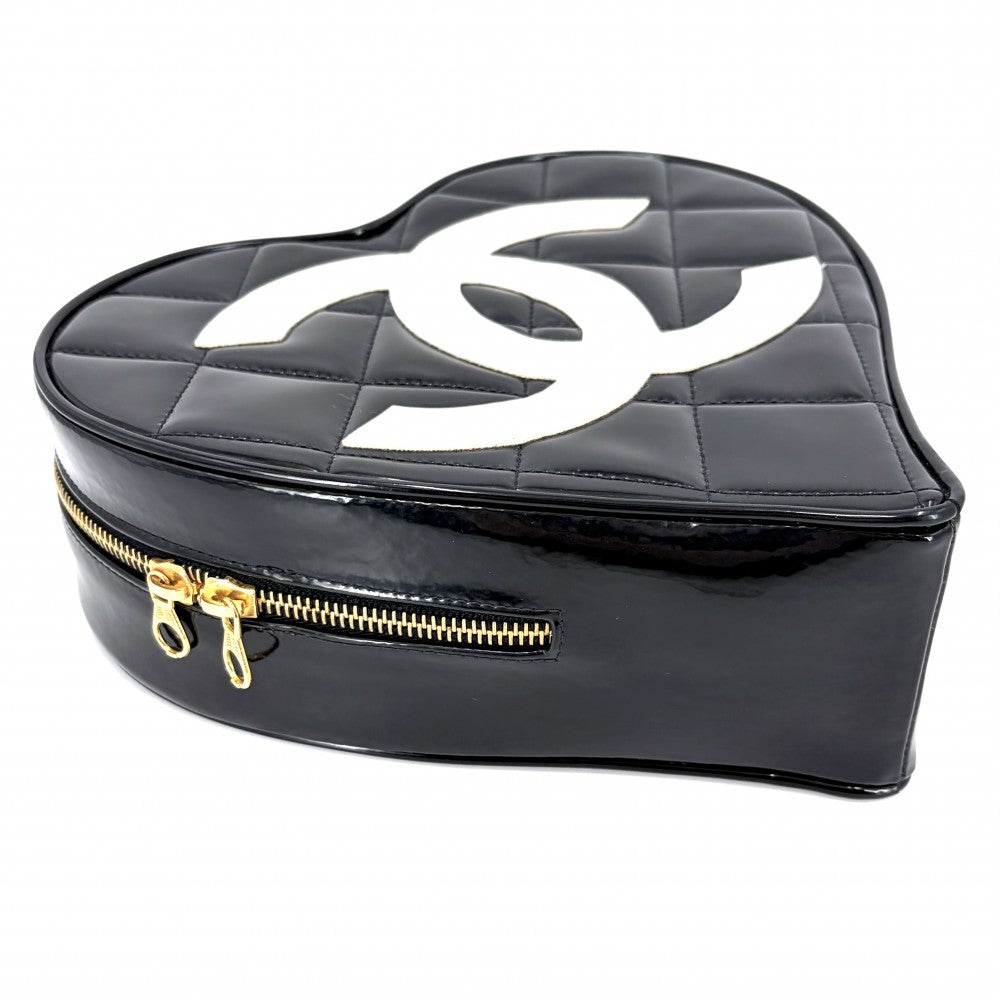 CHANEL シャネル ハンドバッグ マトラッセ ハートバニティバッグ ココマーク キルティング ヴィンテージ パテントレザー ブラック 黒 ゴールド金具 レディース【中古品】
