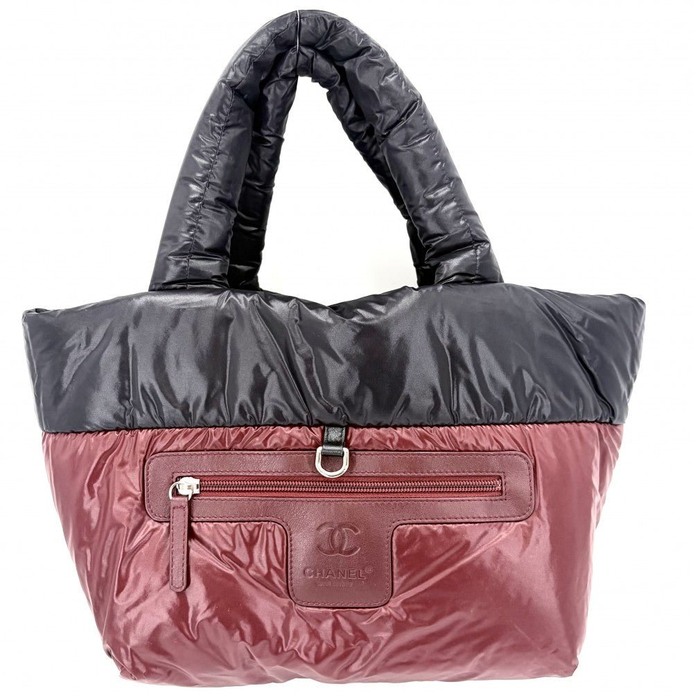 CHANEL シャネル ハンドバッグ コココクーンPM リバーシブル トートバッグ ココマーク Coco Cocoon マトラッセ ナイロン ブラック 黒 ボルドー シルバー金具 レディース【中古品】