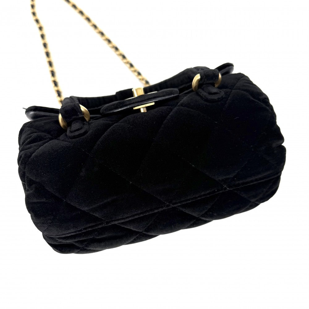 CHANEL シャネル 2WAY マトラッセ ショルダーバッグ ハンドバッグ ベルベット ターンロック ココマーク ベロア ブラック 黒 ゴールド金具 レディース【中古品】