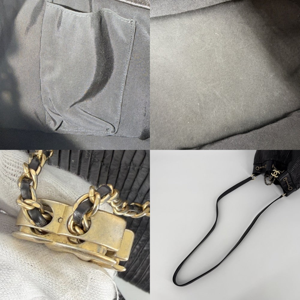 CHANEL シャネル ショルダーバッグ ココマーク Vステッチ 巾着 ラムスキン ブラック 黒 ゴールド金具 レディース【中古品】