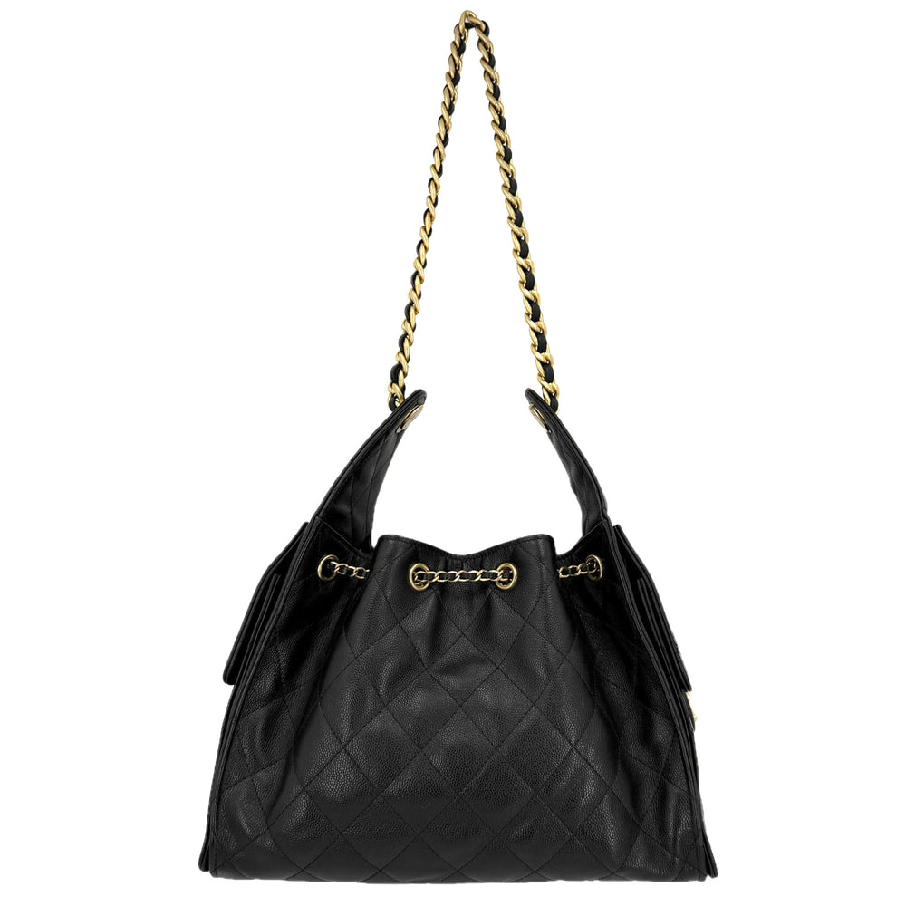 CHANEL シャネル ショルダーバッグ CHANEL25 スモールハンドバッグ チェーン ココマーク キャビアスキン ブラック 黒 ゴールド金具 レディース【中古品】