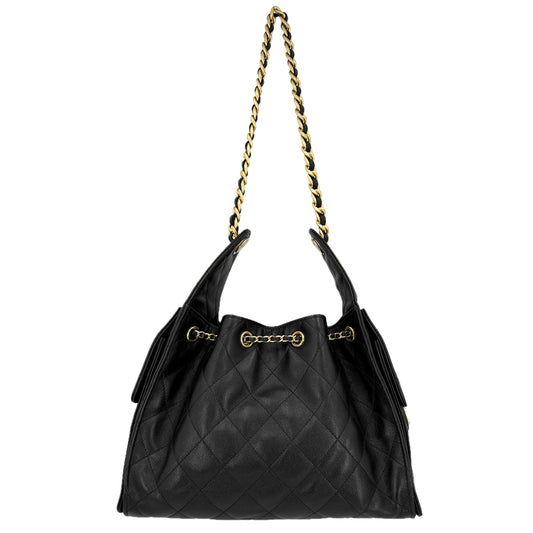 CHANEL シャネル ショルダーバッグ CHANEL25 スモールハンドバッグ チェーン ココマーク キャビアスキン ブラック 黒 ゴールド金具 レディース【中古品】