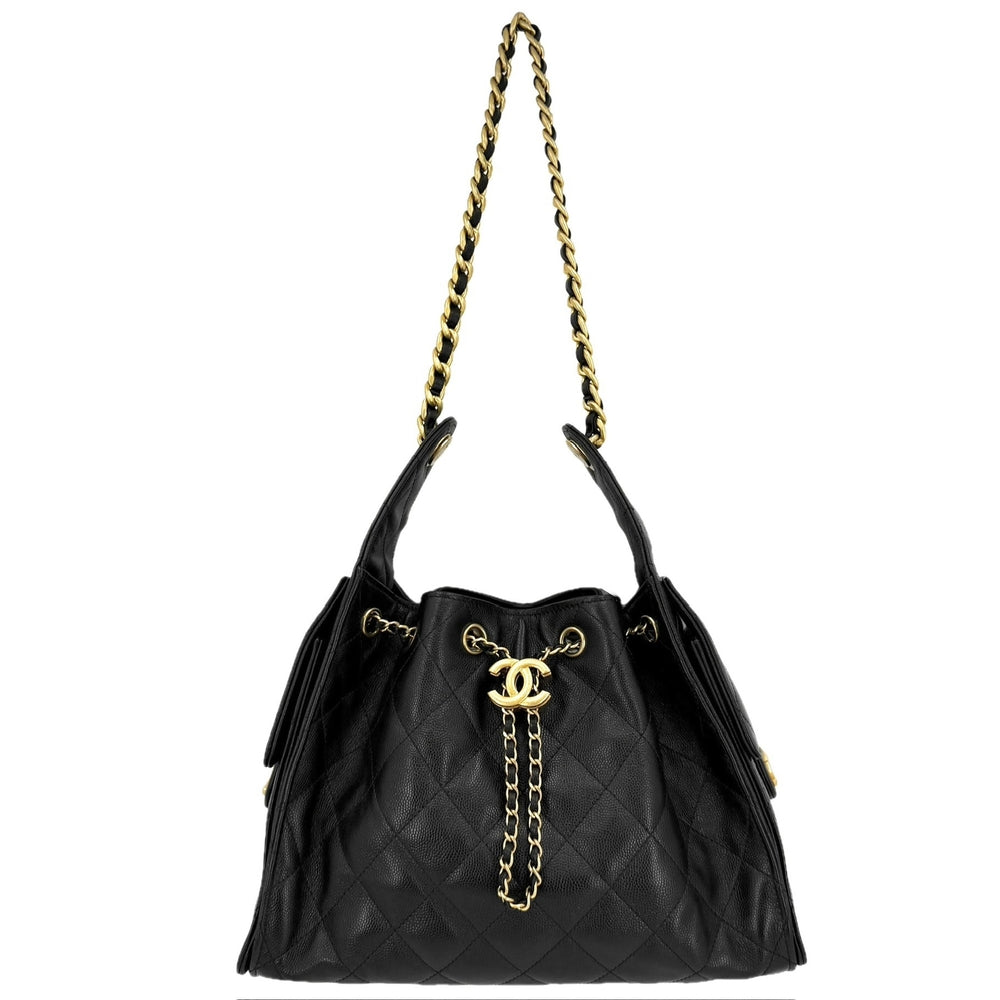 CHANEL シャネル ショルダーバッグ CHANEL25 スモールハンドバッグ チェーン ココマーク キャビアスキン ブラック 黒 ゴールド金具 レディース【中古品】