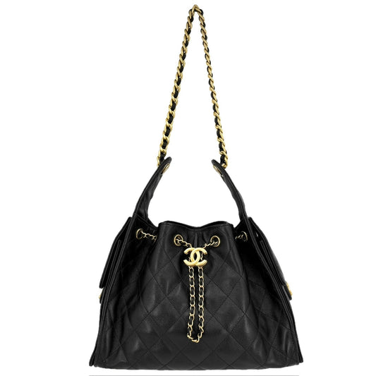 CHANEL シャネル ショルダーバッグ CHANEL25 スモールハンドバッグ チェーン ココマーク キャビアスキン ブラック 黒 ゴールド金具 レディース【中古品】