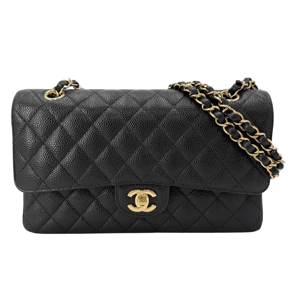 CHANEL シャネル ショルダーバッグ マトラッセ25 ダブルチェーン ココマーク ダブルフラップ キャビアスキン ブラック 黒 ゴールド金具 レディース【中古品】