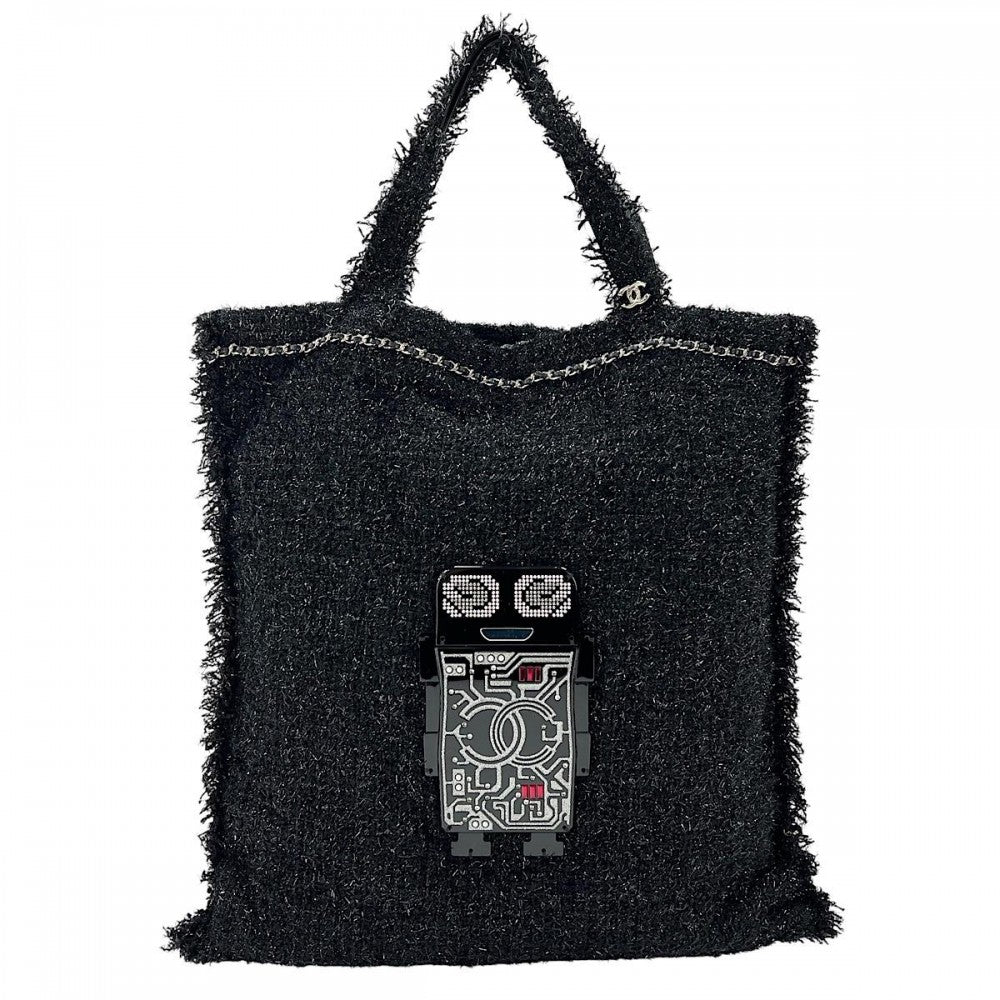 【開店SALE】 CHANEL シャネル トートバッグ ロボット ラージショッピングトート ココマーク ハンドバッグ ツイード ブラック 黒 シルバー金具 レディース【中古品】