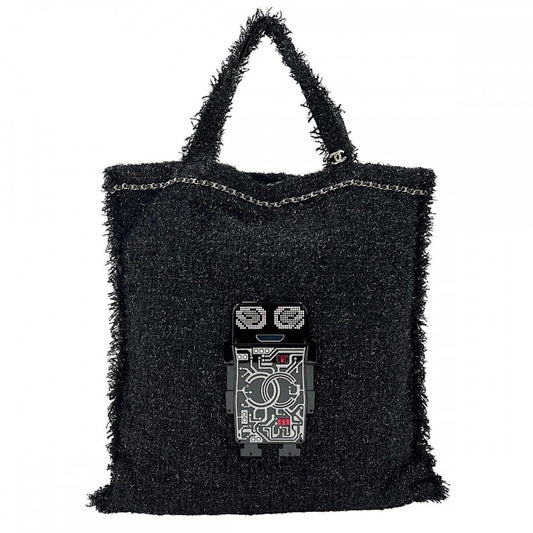 【開店SALE】 CHANEL シャネル トートバッグ ロボット ラージショッピングトート ココマーク ハンドバッグ ツイード ブラック 黒 シルバー金具 レディース【中古品】