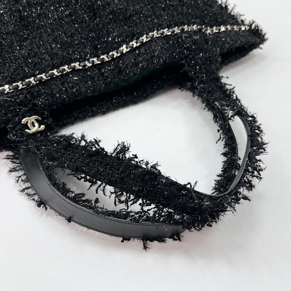 【開店SALE】 CHANEL シャネル トートバッグ ロボット ラージショッピングトート ココマーク ハンドバッグ ツイード ブラック 黒 シルバー金具 レディース【中古品】
