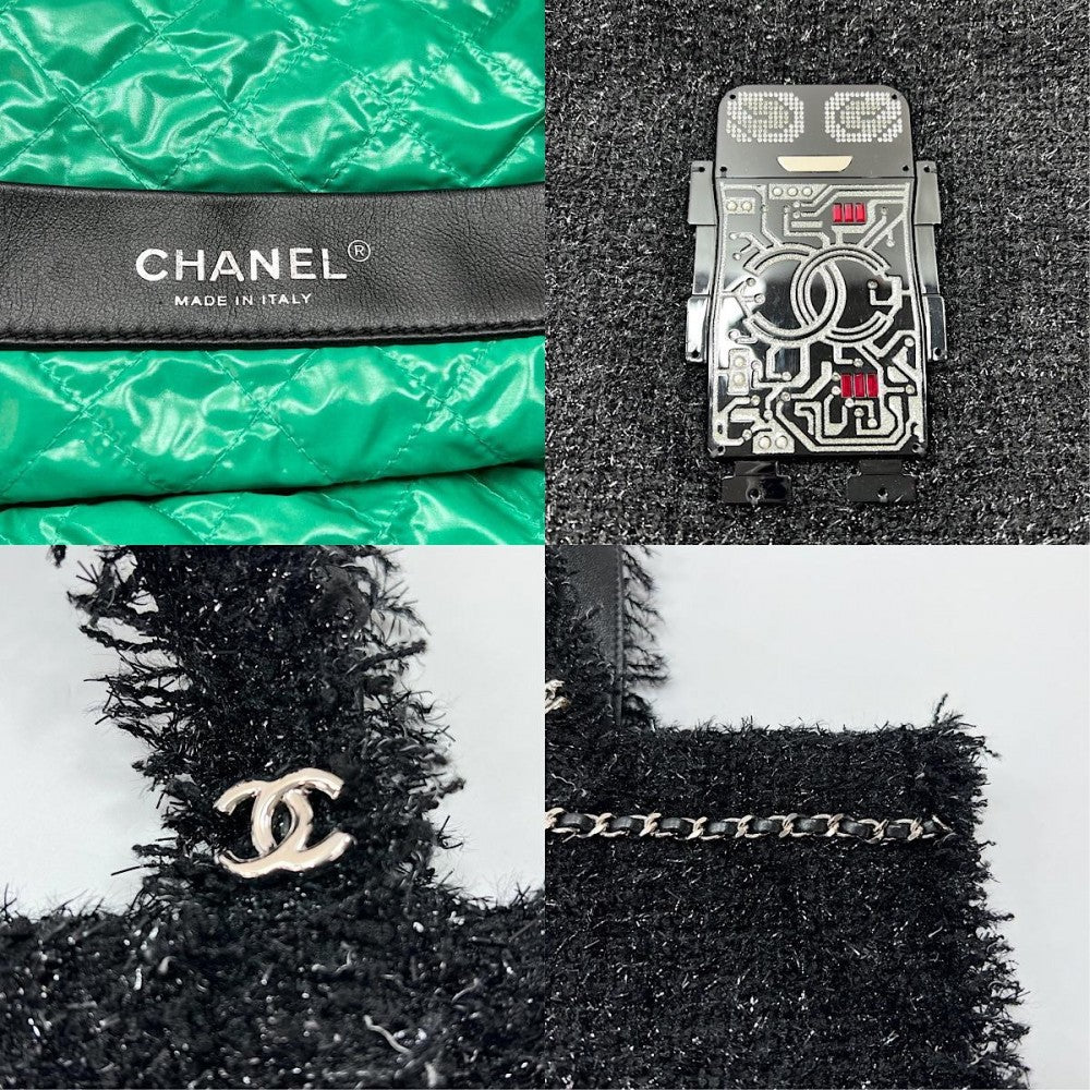 【開店SALE】 CHANEL シャネル トートバッグ ロボット ラージショッピングトート ココマーク ハンドバッグ ツイード ブラック 黒 シルバー金具 レディース【中古品】