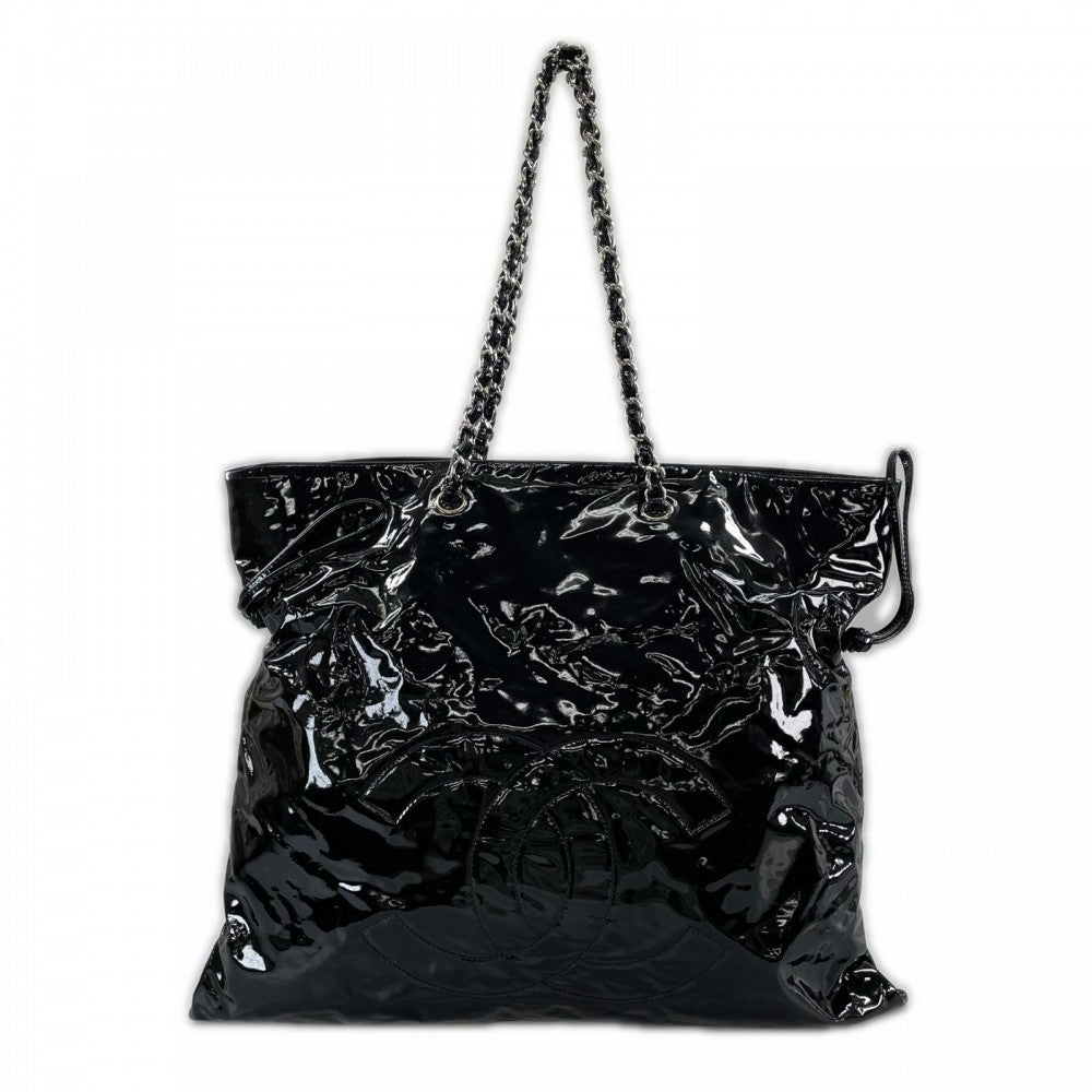 CHANEL シャネル トートバッグ ボンボンチェーントート パテントレザー ブラック 黒 シルバー金具 レディース【中古品】