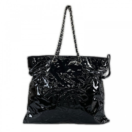 CHANEL シャネル トートバッグ ボンボンチェーントート パテントレザー ブラック 黒 シルバー金具 レディース【中古品】