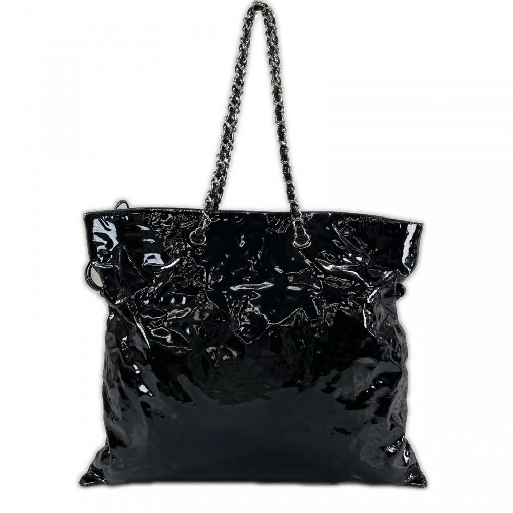 CHANEL シャネル トートバッグ ボンボンチェーントート パテントレザー ブラック 黒 シルバー金具 レディース【中古品】