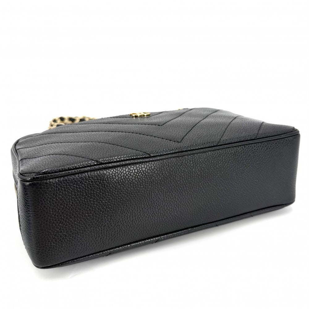 【開店SALE】 CHANEL シャネル ショルダーバッグ シェブロン Vステッチ ココマーク チェーンショルダー キャビアスキン ブラック 黒 ゴールド金具 レディース【中古品】
