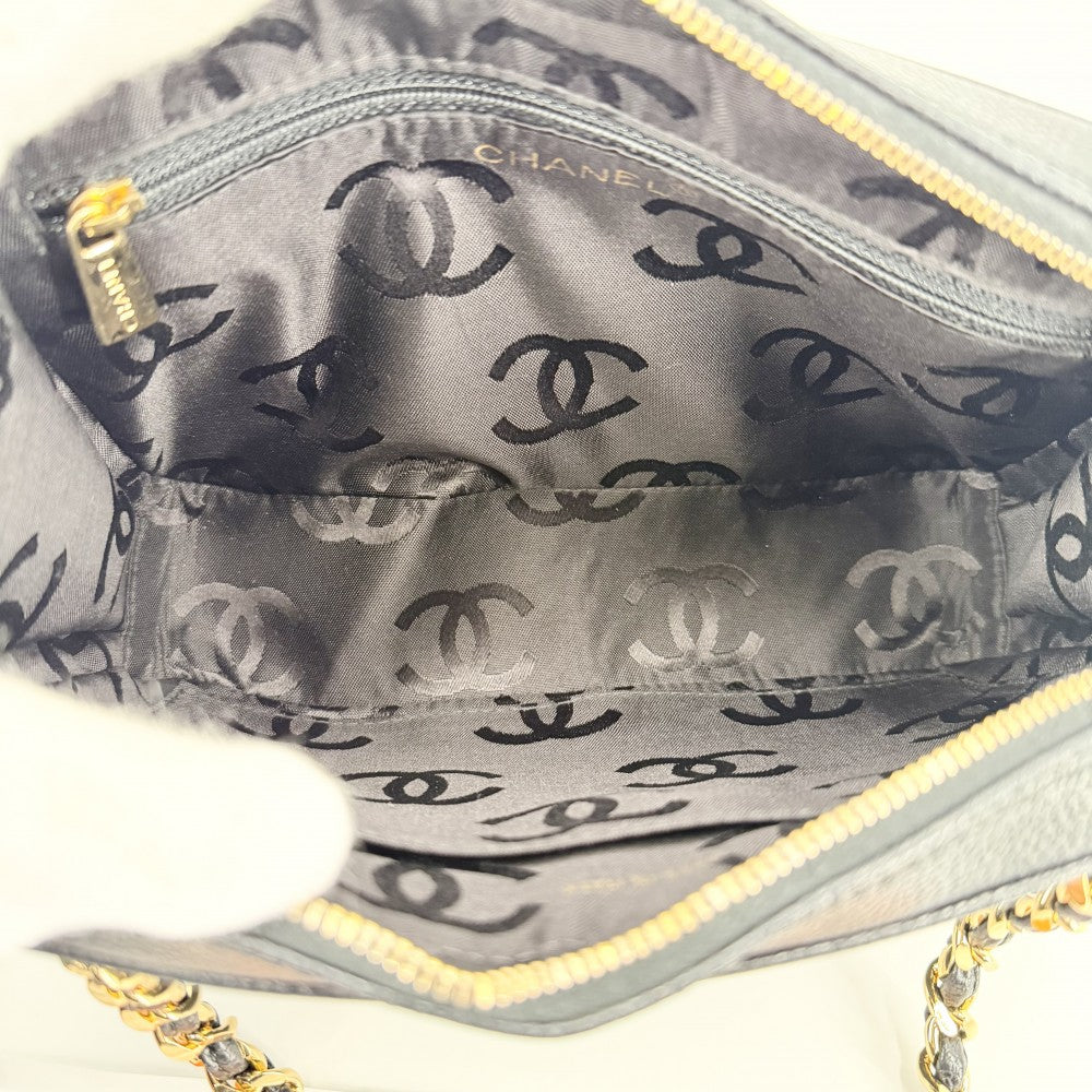 【開店SALE】 CHANEL シャネル ショルダーバッグ シェブロン Vステッチ ココマーク チェーンショルダー キャビアスキン ブラック 黒 ゴールド金具 レディース【中古品】