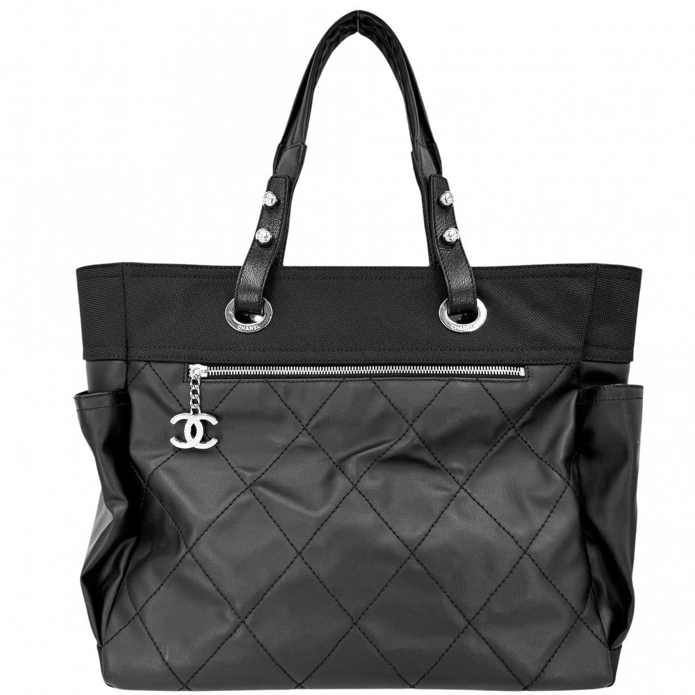CHANEL シャネル トートバッグ パリビアリッツMM ハンドバッグ ココマーク ココマーク A34209 コーティングキャンバス レザー ブラック 黒 シルバー金具 レディース【中古品】