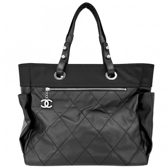 【開店SALE】 CHANEL シャネル トートバッグ パリビアリッツMM ハンドバッグ ココマーク ココマーク A34209 コーティングキャンバス レザー ブラック 黒 シルバー金具 レディース【中古品】