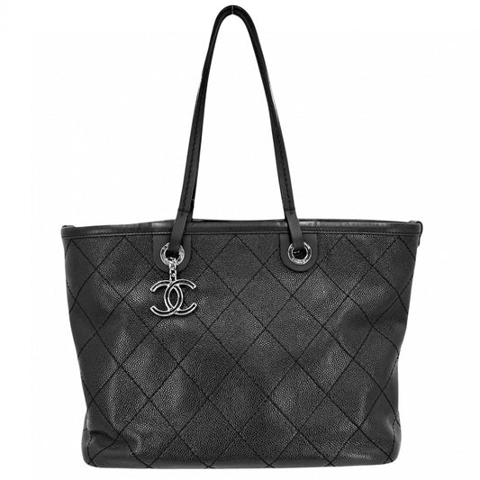 【開店SALE】 CHANEL シャネル ハンドバッグ オンザロード ワイルドステッチ トートバッグ ココマーク A92211 レザー キャビアスキン ブラック 黒 シルバー金具 レディース【中古品】