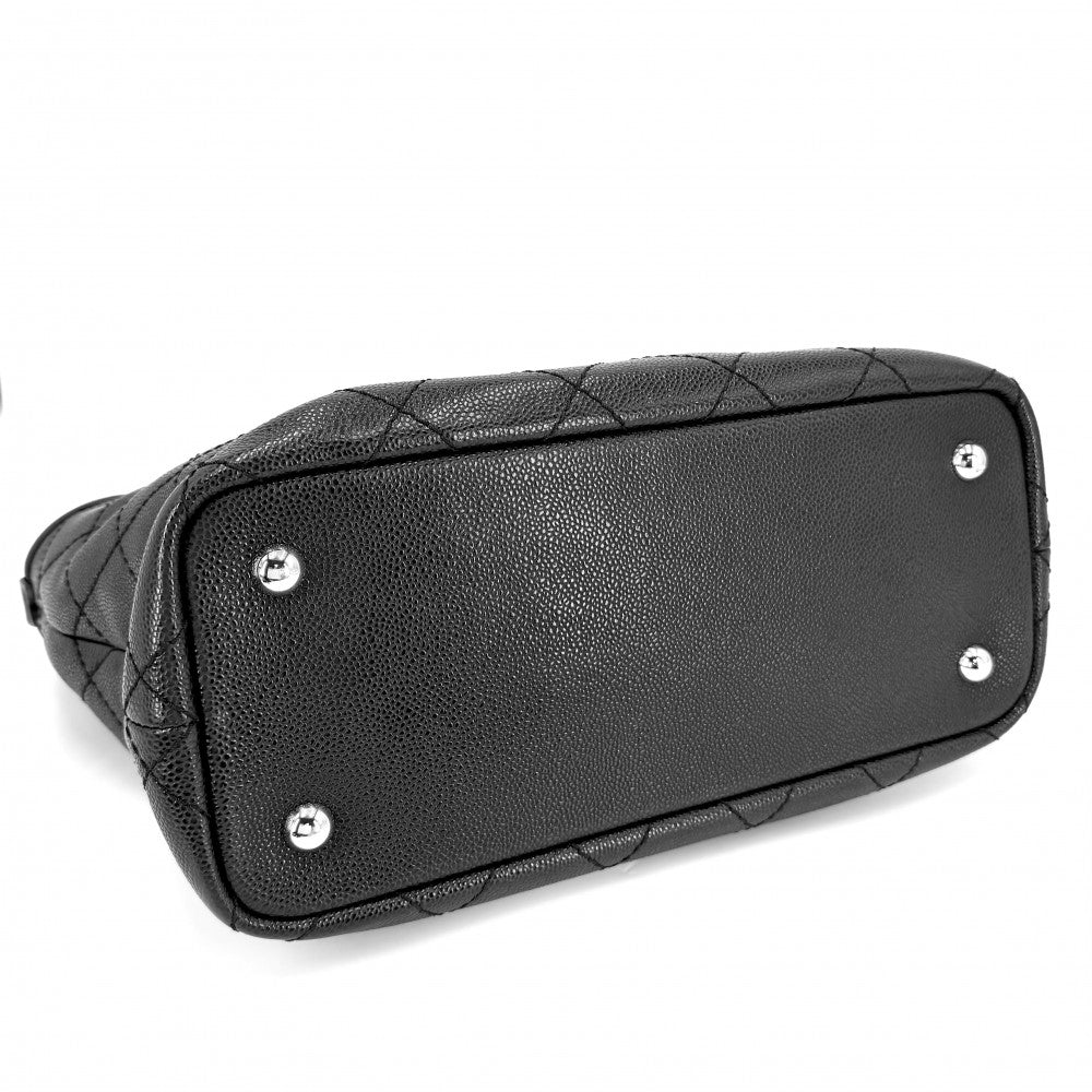CHANEL シャネル ハンドバッグ オンザロード ワイルドステッチ トートバッグ ココマーク A92211 レザー キャビアスキン ブラック 黒 シルバー金具 レディース【中古品】