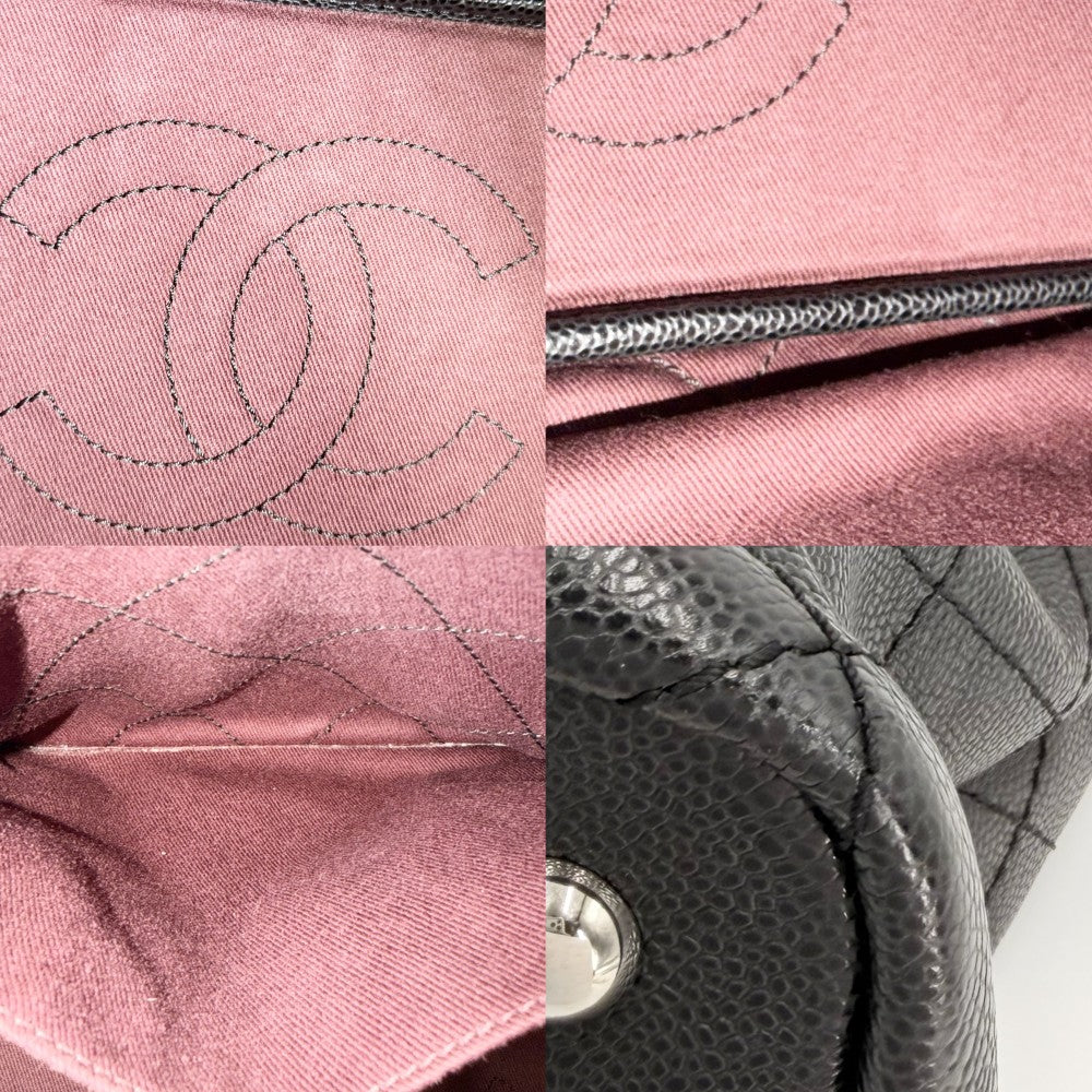 CHANEL シャネル ハンドバッグ オンザロード ワイルドステッチ トートバッグ ココマーク A92211 レザー キャビアスキン ブラック 黒 シルバー金具 レディース【中古品】