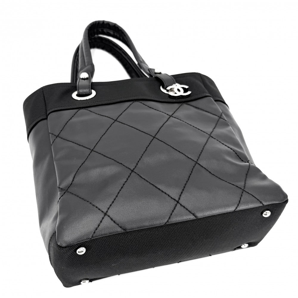 CHANEL シャネル ハンドバッグ パリビアリッツ トートPM トートバッグ ココマーク PVCコーティングキャンバス レザー ブラック 黒 シルバー金具 レディース【中古品】
